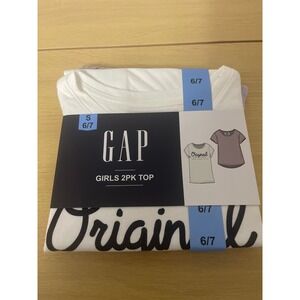 Gap Girls 2 Pack Top Off White Lavender Frost Graphic Lattice Back Size S 6/7